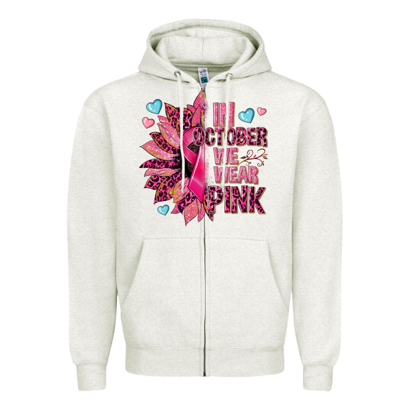 In October We Wear Pink Zipper Hoodie by NancyCooperArtShop | Teevron
