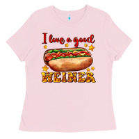 Bubblegum Pink i love a good weiner Ladies Tee - AdoDesignShop