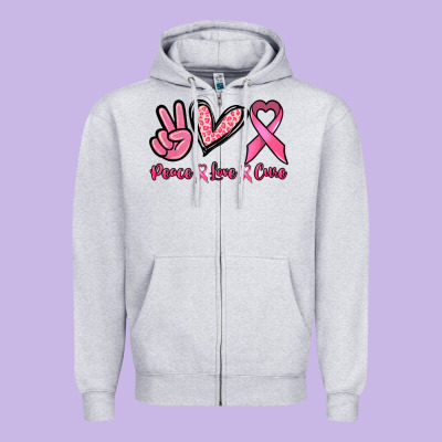 Peace Love Cure Zipper Hoodie Designed By Nancycooperartshop