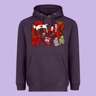 Christmas Love Nurse Heavyweight Hoodie Designed By Nancycooperartshop