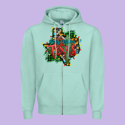 Western Desert Christmas Texas Map Zipper Hoodie Designed By Jasminsmagicworld