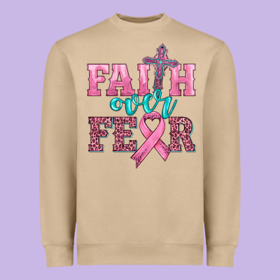 Faith Over Fear With Cross And Ribbon Heavyweight Sweatshirt Designed By Hra Design Shop