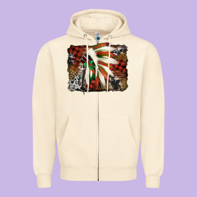 Indian Headdress Christmas Zipper Hoodie Designed By Jasminsmagicworld