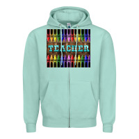 Seafoam Teacher Crayons Zipper Hoodie - LillyAllenDesigns