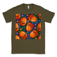 Army Green halloween pumpkin and candy seamless pattern Classic Tee - BundleAndBundleShop