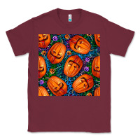 Burgundy halloween pumpkin and candy seamless pattern Classic Tee - BundleAndBundleShop