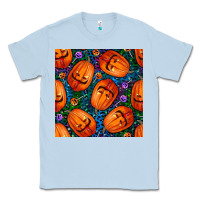 Dusty Blue halloween pumpkin and candy seamless pattern Classic Tee - BundleAndBundleShop