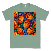 Sage halloween pumpkin and candy seamless pattern Classic Tee - BundleAndBundleShop