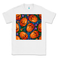 White halloween pumpkin and candy seamless pattern Classic Tee - BundleAndBundleShop