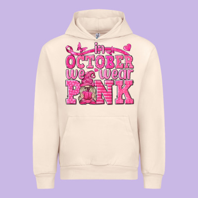 In October We Wear Pink With Gnome Urban Hoodie Designed By Texasbilliewilder