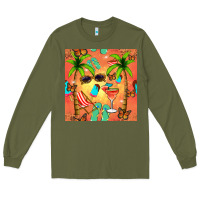 Army Green summer slipper and cocktail seamless pattern Long Sleeve Tee - BundleAndBundleShop