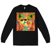 Black summer slipper and cocktail seamless pattern Long Sleeve Tee - BundleAndBundleShop