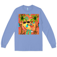 Colony Blue summer slipper and cocktail seamless pattern Long Sleeve Tee - BundleAndBundleShop