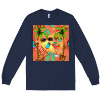 Navy summer slipper and cocktail seamless pattern Long Sleeve Tee - BundleAndBundleShop
