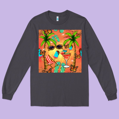 Summer Slipper And Cocktail Seamless Pattern Long Sleeve Tee Designed By Bundleandbundleshop