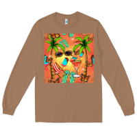 Toasted Coconut summer slipper and cocktail seamless pattern Long Sleeve Tee - BundleAndBundleShop