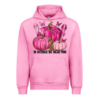 Fuchsia Pink In October We Wear Pink with Pumpkin Urban Hoodie - texasbilliewilder