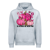 Heather Grey In October We Wear Pink with Pumpkin Urban Hoodie - texasbilliewilder