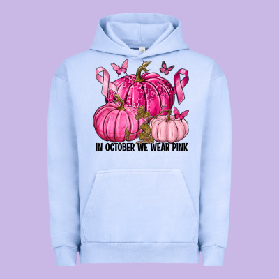In October We Wear Pink With Pumpkin Urban Hoodie Designed By Texasbilliewilder