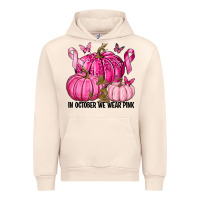Sandshell In October We Wear Pink with Pumpkin Urban Hoodie - texasbilliewilder