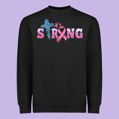 Strong With Cross Ribbon Heavyweight Sweatshirt Designed By Hra Design Shop