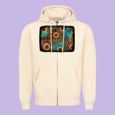 Christmas Sunflowers And Buffalo Plaid Background Zipper Hoodie Designed By Jasminsmagicworld