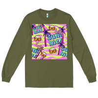 Army Green hello summer and beer seamless pattern Long Sleeve Tee - BundleAndBundleShop