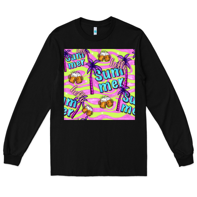 Hello Summer And Beer Seamless Pattern Long Sleeve Tee by BundleAndBundleShop | Teevron