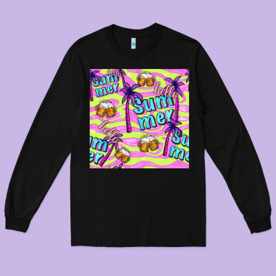 Hello Summer And Beer Seamless Pattern Long Sleeve Tee Designed By Bundleandbundleshop