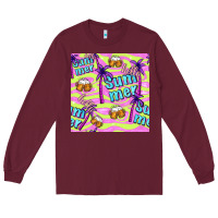 Burgundy hello summer and beer seamless pattern Long Sleeve Tee - BundleAndBundleShop
