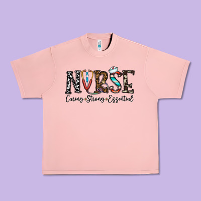 Nurse Caring Strong Essential Urban Heavy Tee Designed By Cowhidedigitalart