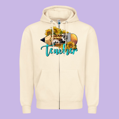 Western Teacher Pencil Zipper Hoodie Designed By Lillyallendesigns