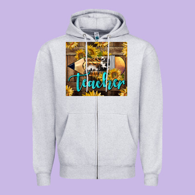 Western Teacher Pencil With Sunflowers Zipper Hoodie Designed By Lillyallendesigns