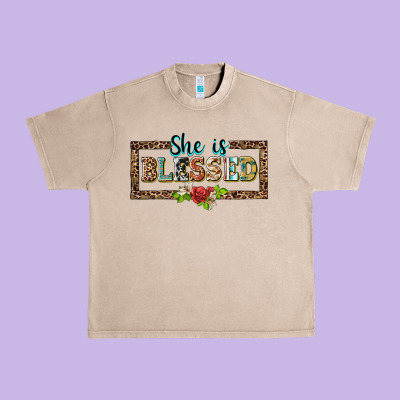 She Is Blesssed Floral Urban Heavy Tee Designed By Barkaloodesign