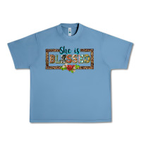 Pebble Blue she is blesssed floral Urban Heavy Tee - BarkalooDesign