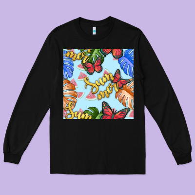 Summer And Leaf Seamless Pattern Long Sleeve Tee Designed By Bundleandbundleshop