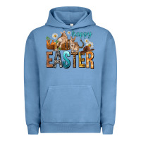 Pigment Pebble Blue Happy Easter with Cowboy Urban Hoodie - NancyCooperArtShop