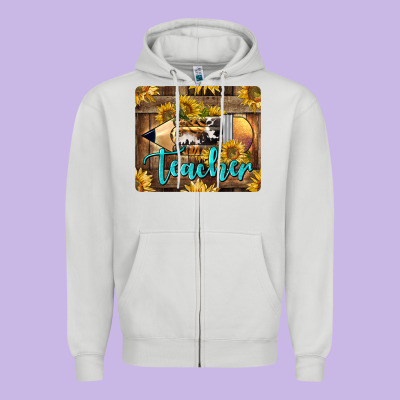 Western Teacher Pencil With Sunflowers Zipper Hoodie Designed By Lillyallendesigns