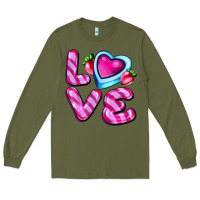 Army Green love with strawberry candy Long Sleeve Tee - AdoDesignShop