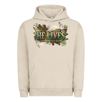 Pigment French Oak He lives Easter Urban Hoodie - NancyCooperArtShop