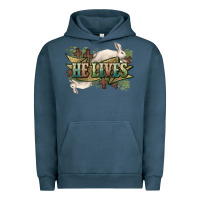 Pigment Midnight Navy He lives Easter Urban Hoodie - NancyCooperArtShop