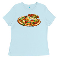 Baby Blue big pizza Ladies Tee - AdoDesignShop