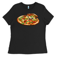 Black big pizza Ladies Tee - AdoDesignShop