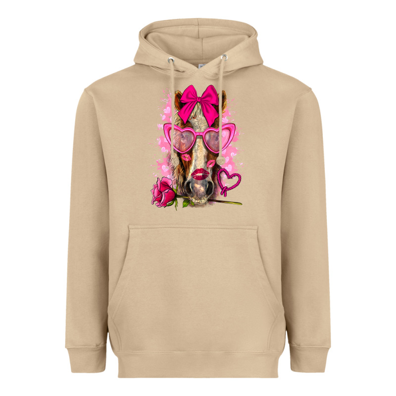 Valentines Day Horse With Sunglasses Heavyweight Hoodie by NancyCooperArtShop | Teevron