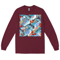Burgundy dolphin and crab seamless pattern Long Sleeve Tee - BundleAndBundleShop