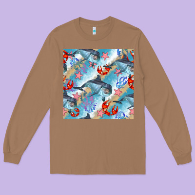 Dolphin And Crab Seamless Pattern Long Sleeve Tee Designed By Bundleandbundleshop