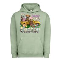Pigment Oil Green Happy Easter truck with farm animals Urban Hoodie - NancyCooperArtShop