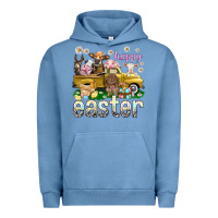 Pigment Pebble Blue Happy Easter truck with farm animals Urban Hoodie - NancyCooperArtShop