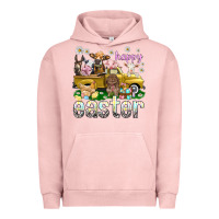 Pigment Salmon Happy Easter truck with farm animals Urban Hoodie - NancyCooperArtShop