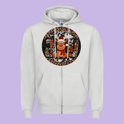 Joy Reindeer Christmas Ornament Zipper Hoodie Designed By Jasminsmagicworld